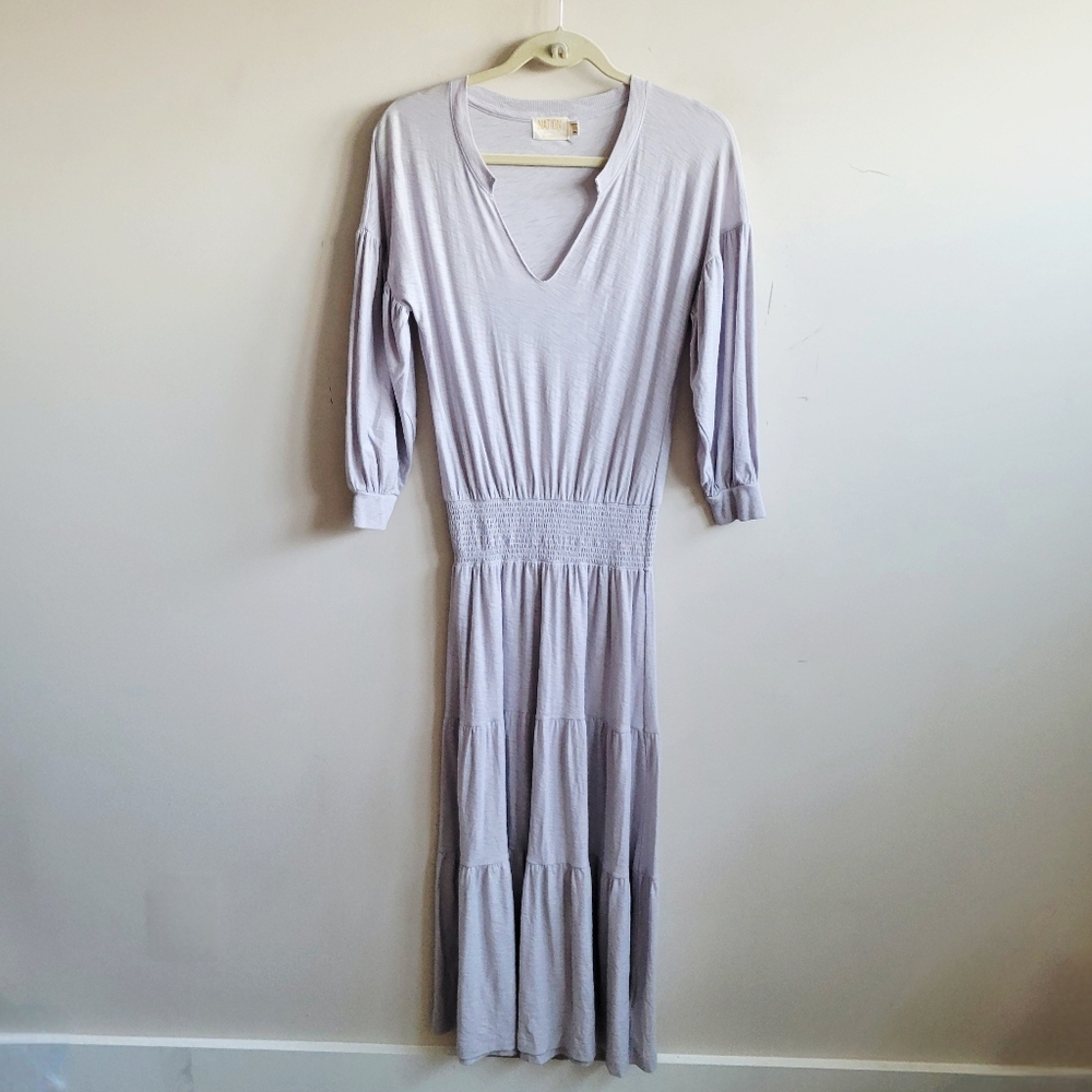 Nation LTD Split Neck Tiered Pima Cotton Midi Dress Dove‎ Gray